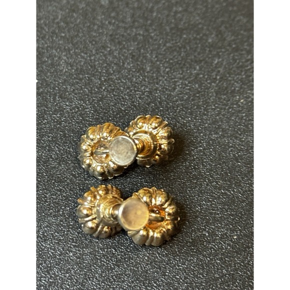 Vintage‎ Screw Back Rhinestone Earrings Gold Tone Blue Clear Rhinestones 1940s - Picture 3 of 5